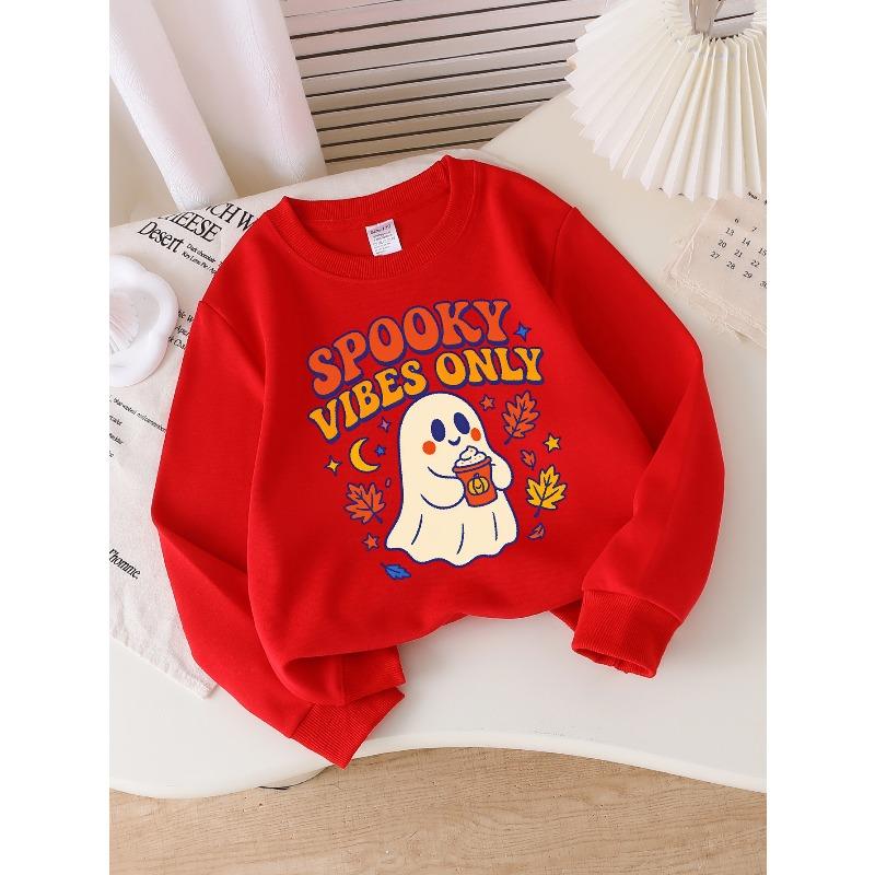 Felpa da Bambina per Halloween a Manica Lunga, Girocollo con Stampa Divertente, Top Casual, Abbigliamento Autunnale per Bambini, Adatta per Feste Dolcetto o Scherzetto e Halloween