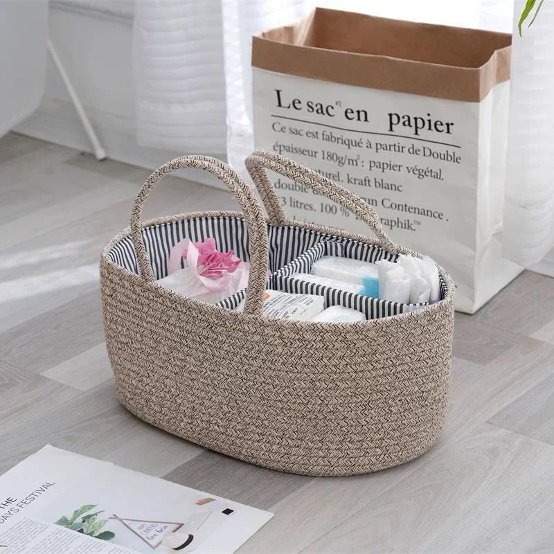 Baby Diaper Organizer Bag Woven Cotton Caddy Bag Multipurpose Bag Category Placement Basket