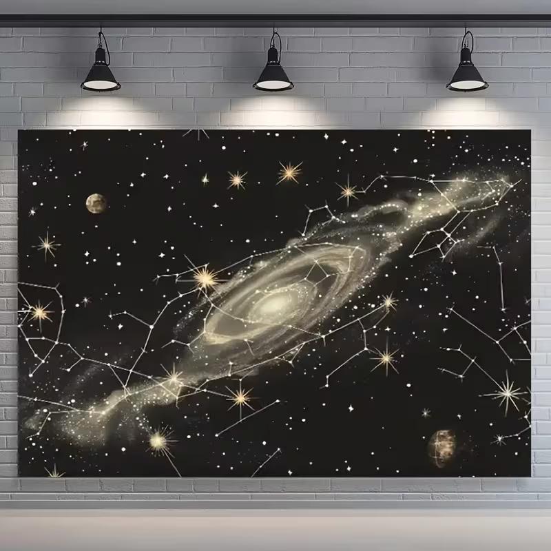 

2D Flat Golden Nebula Backdrop, Celestial Starry Night Photography Background 47.2x31.5inch/120*80cm