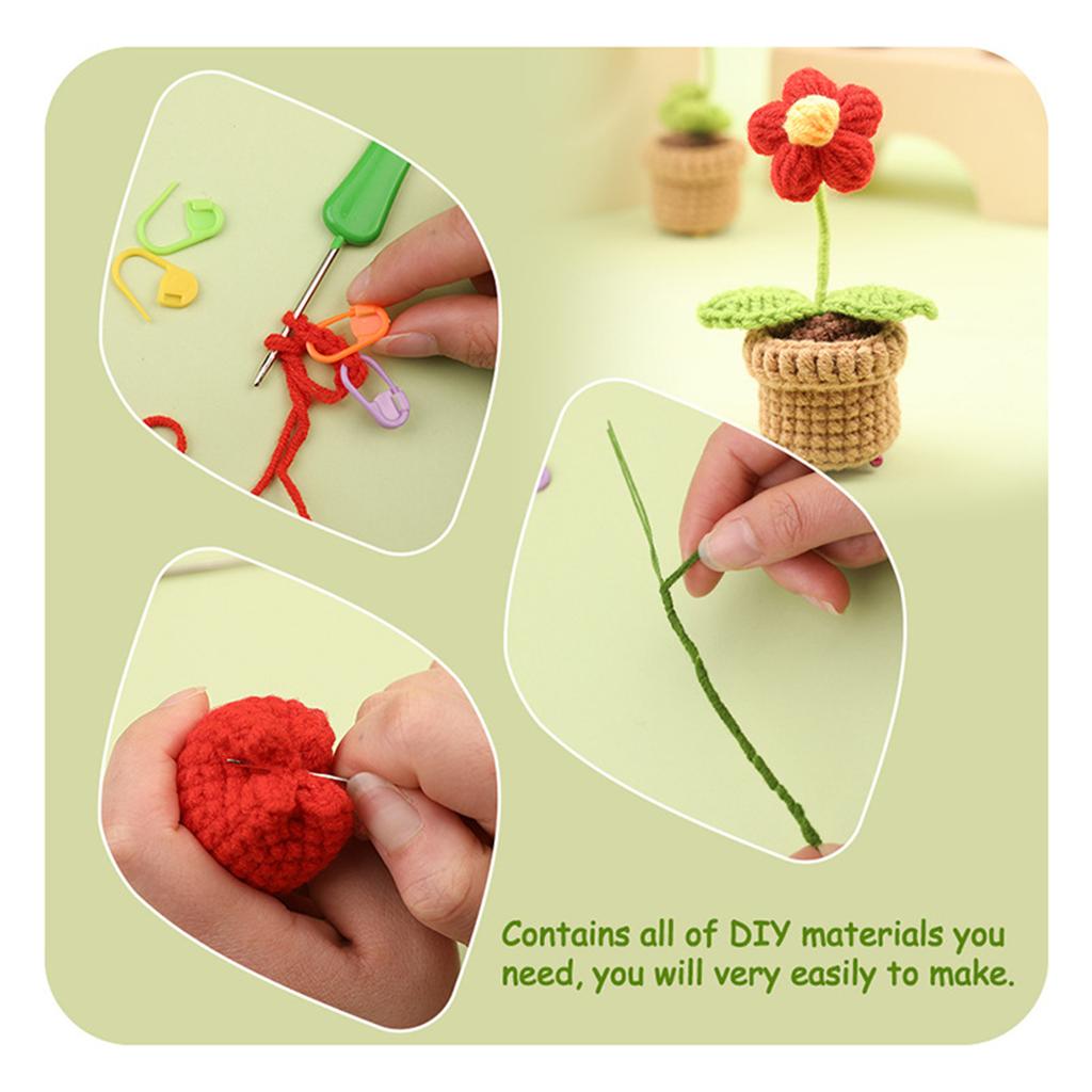 DIY Crochet Craft Set Crochet Potted Plant Kits with Crochet Hook, Yarns, Needle, Instructions, Accessories for Beginner