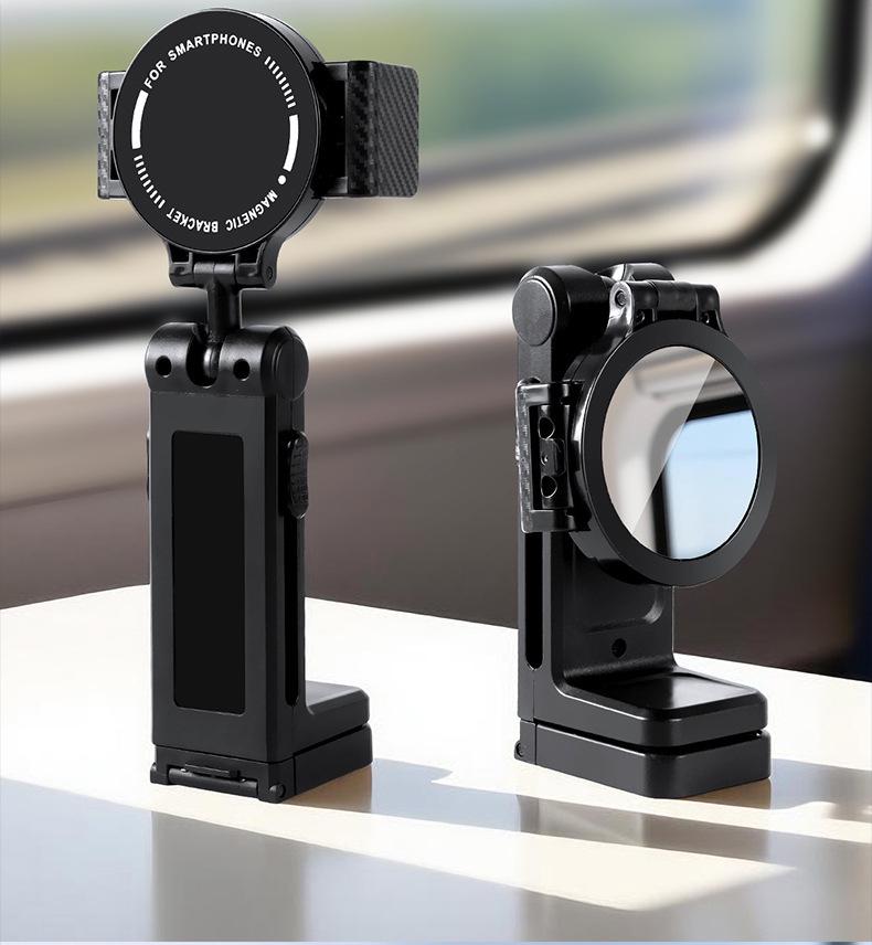Portable Foldable Travel Phone Holder with Mirror for Airplane & Train