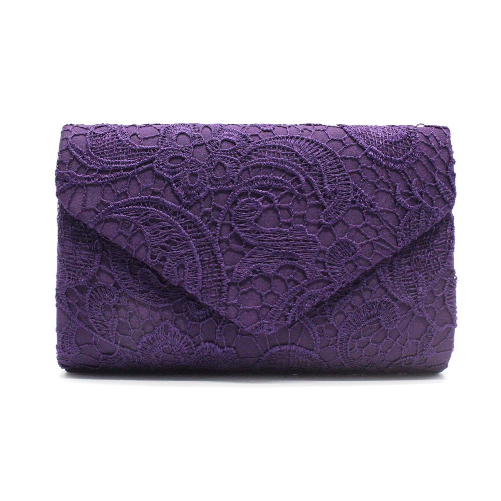 Elegant Lace & Satin Clutch Evening Bag with V-Shaped Flap