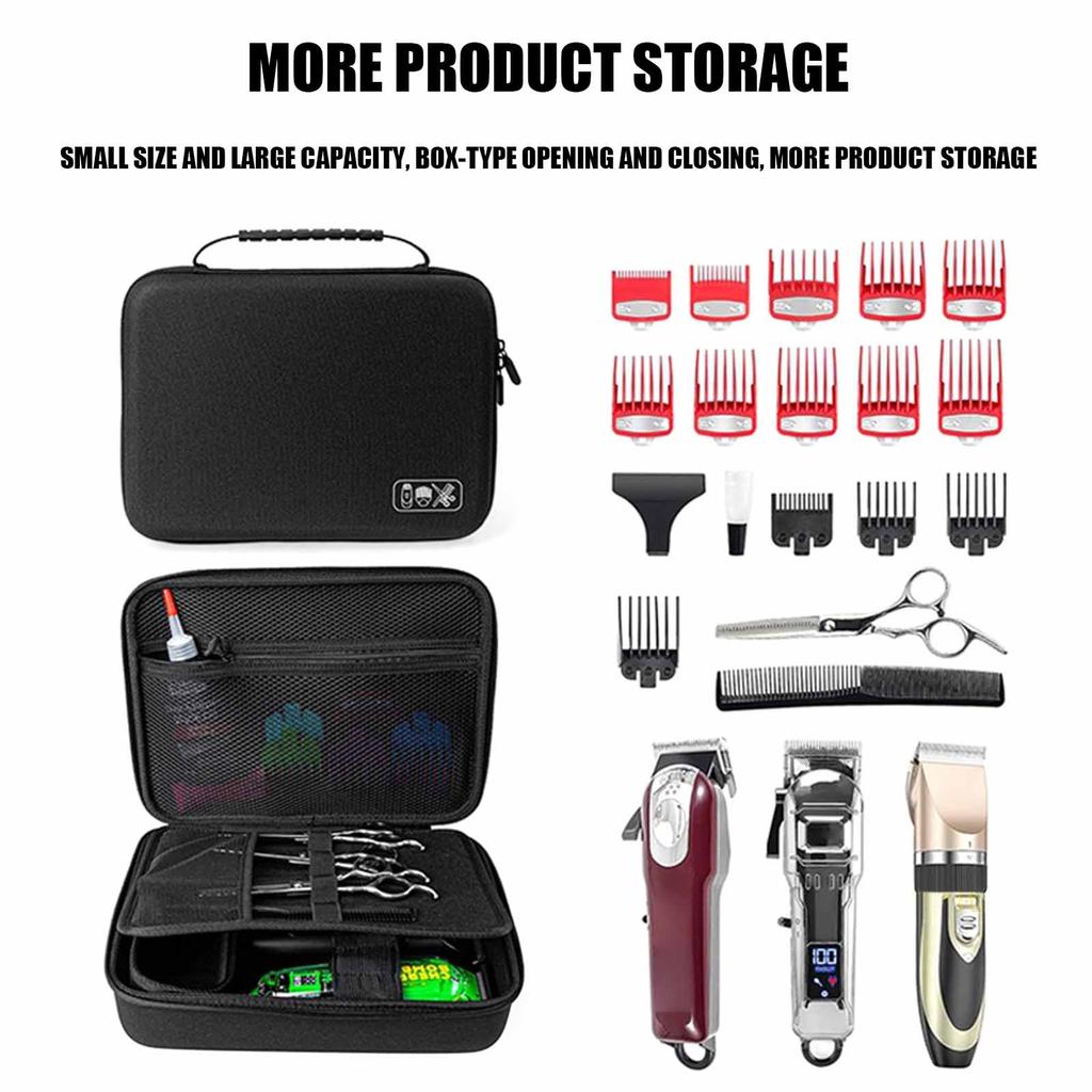 Portable Travel Case For Hair Cutting Equipment Includes Space For Trimmers And Full Set Of Attachments