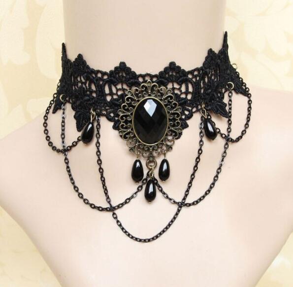Koreanische Mode Samt Halsband Halskette für Frauen Vintage Sexy Spitze Halskette mit Anhänger Gothic Mädchen Hals Schmuck Zubehör