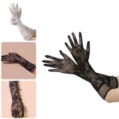 Elegant Breathable Lace Gloves For Women Soft Stretchable Nylon Arm Sleeves for Formal Event Evening Party Dresses
