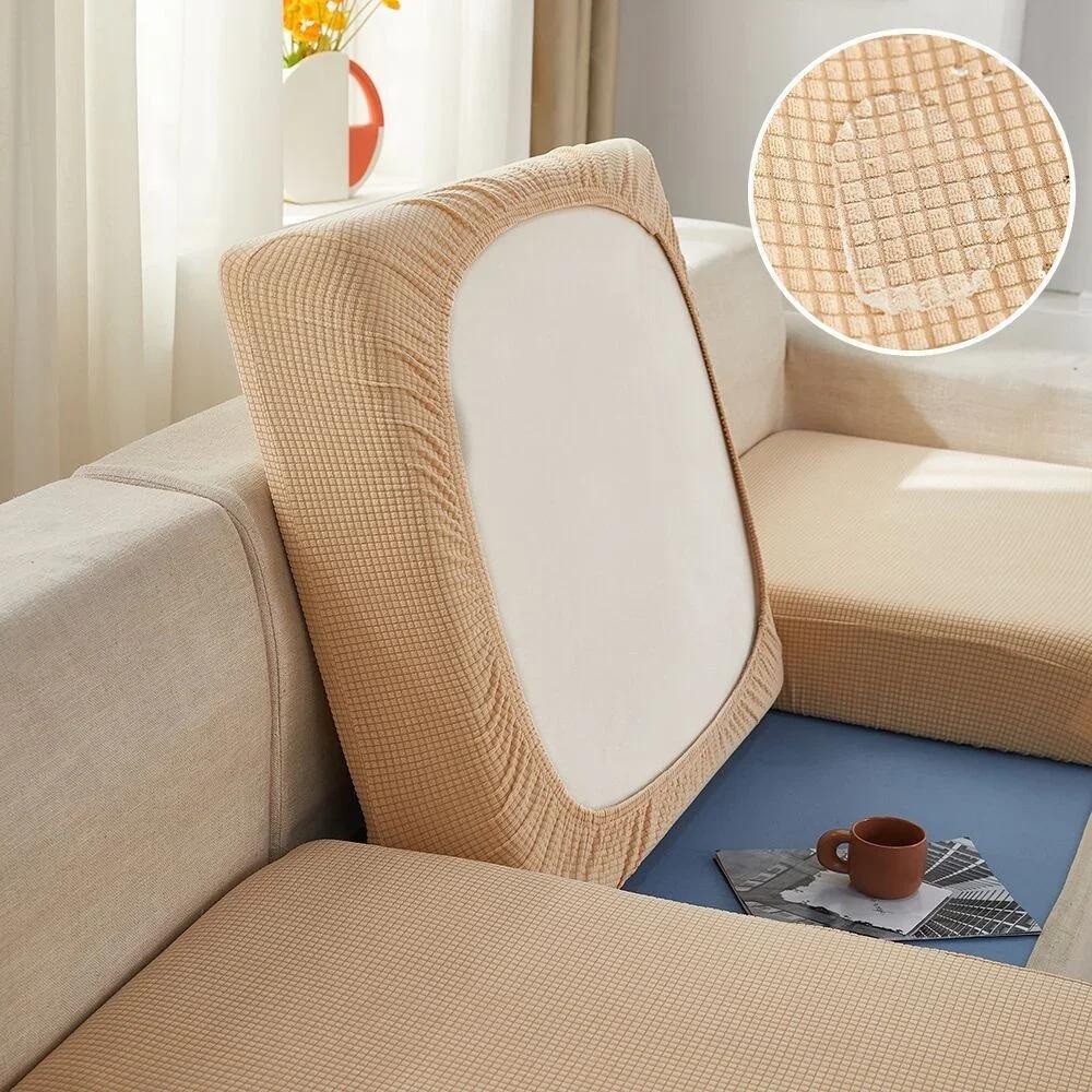 Waterproof Jacquard Sofa Seat Cushion Cover, Polar Fleece, Elastic, Removable, Couch Cover, Pets, Kids, Furniture Protector