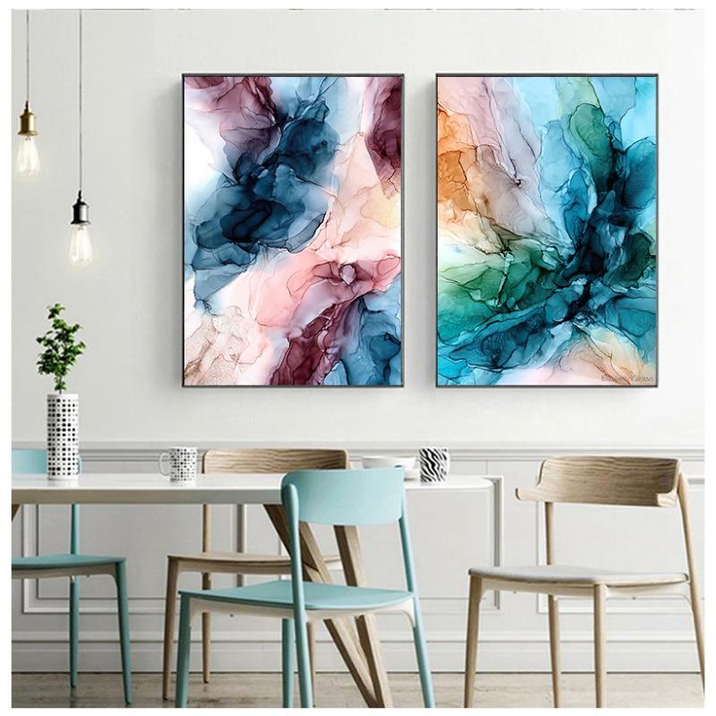 Pictură pe pânză de nor abstractă, artă de perete colorată, imprimare poster nordic, imagine creativă contemporană, decorare camera de zi