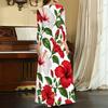 Women Plus Size V Neck Three Quarter Sleeve Floral Printed Long Maxi Dress