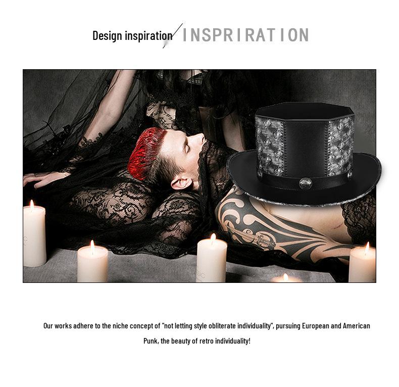 Retro Knight PU Leather Embossed Rivet Flat Top Hat for Halloween Party