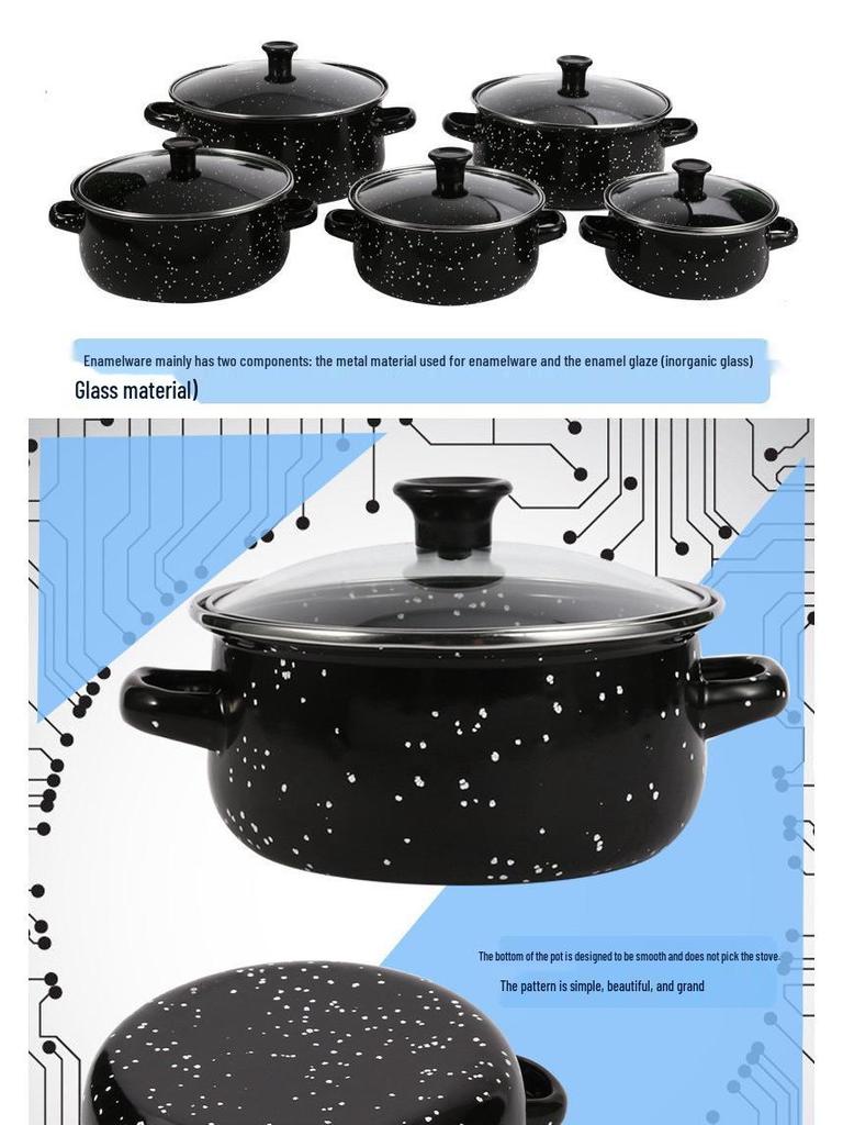 Five-Piece Black Speckled Enamel Cookware Set: Casserole and Double-Ear Stockpots
