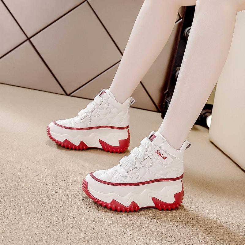 Thick-soled inner height-increasing short boots Children's autumn and winter new casual high-top shoes are thin and lightweight Velcro women's shoes