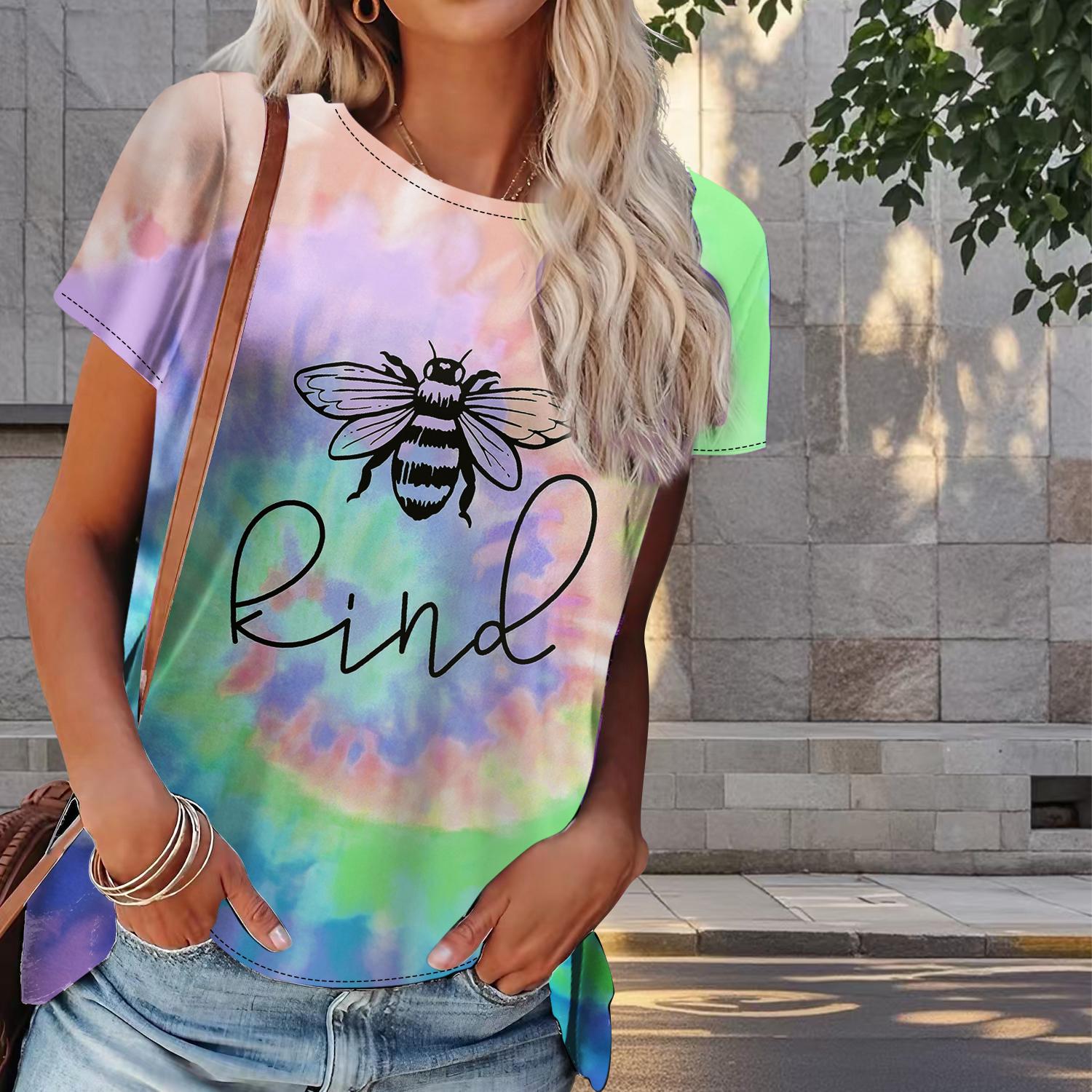 

Женская летняя футболка с принтом маленькой пчелки в стиле ретро, футболки с коротким рукавом, повседневные топы с принтом 8XL темно-синий