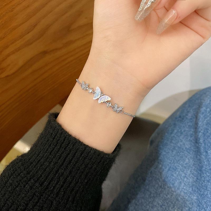 Colorful Zircon Butterfly Drawstring Bracelet Women's Cute Bow Knot Silver Adjustable Bracelet Fashion Birthday Jewelry Gift