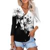 Women's Fashion Casual Printing Button-down Shirt 3/4 Long Sleeve Tops