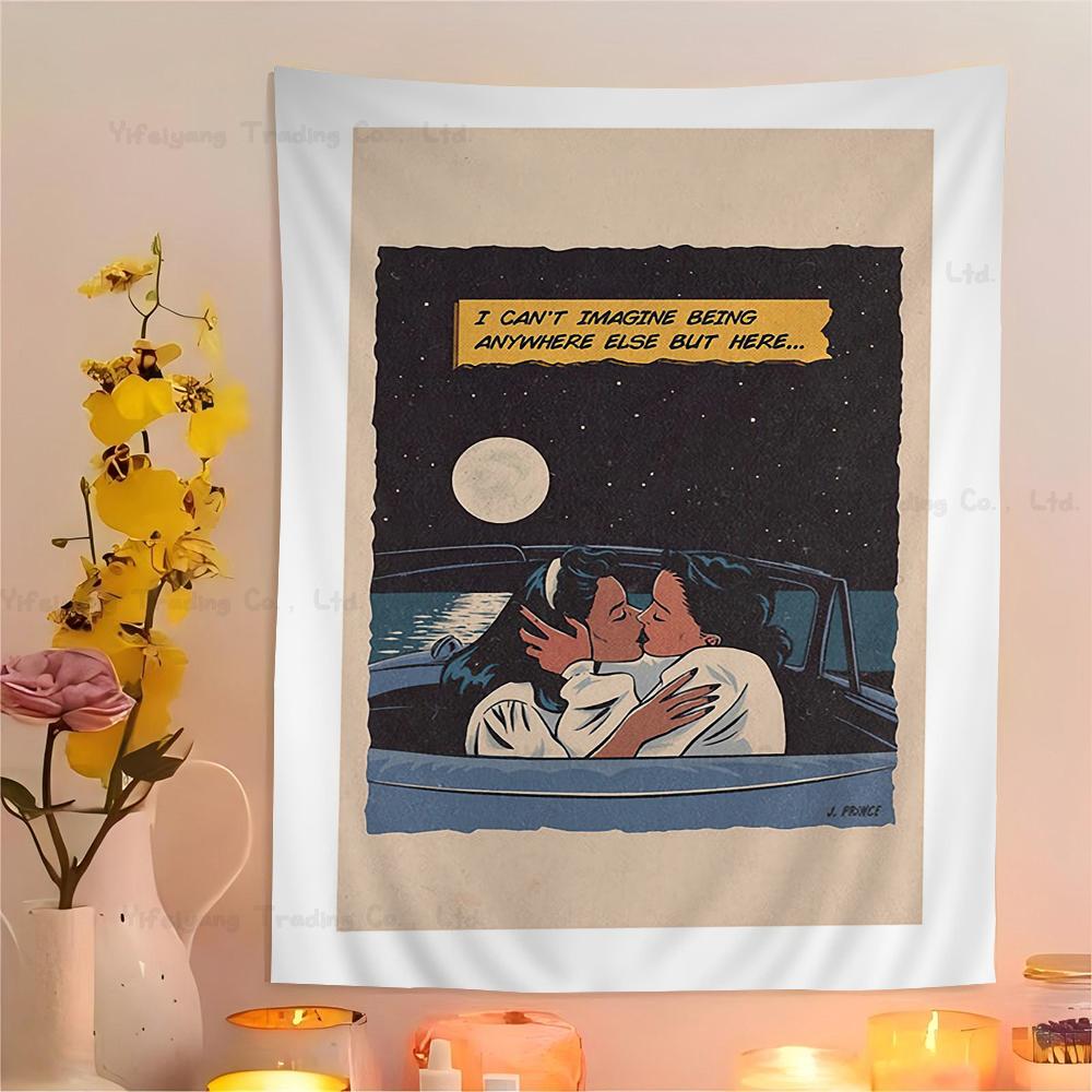 Cartoon Lesbian Kiss Girl Woman Hippie Wall Hanging Tapestries Bohemian Wall Tapestries Mandala INS Home Decor