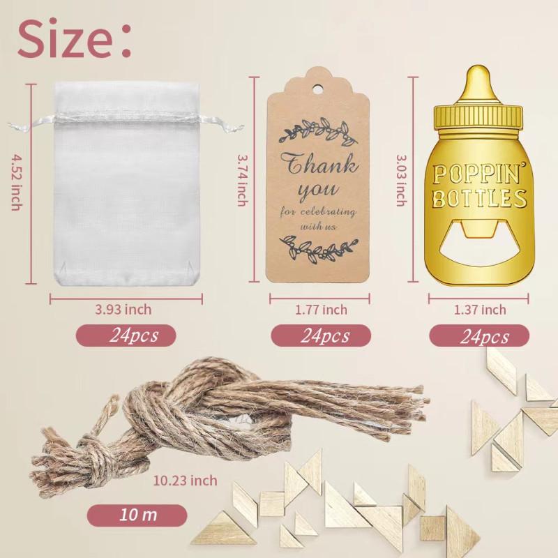 24pcs Metal Bottle Openers With Organza Bags Thank You Tags Baby Shower Theme Party Return Favors