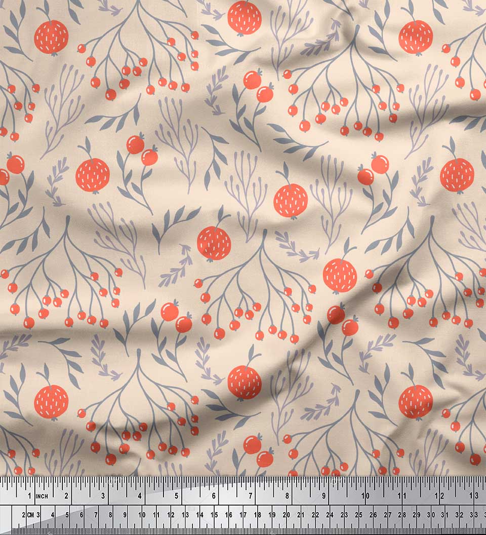 

Белый японский креп-сатин Soimoi, ткань с принтом ветвей и красных ягод и фруктов, 42 дюйма по метрам 42 Inch Wide - Cotton Voile белый