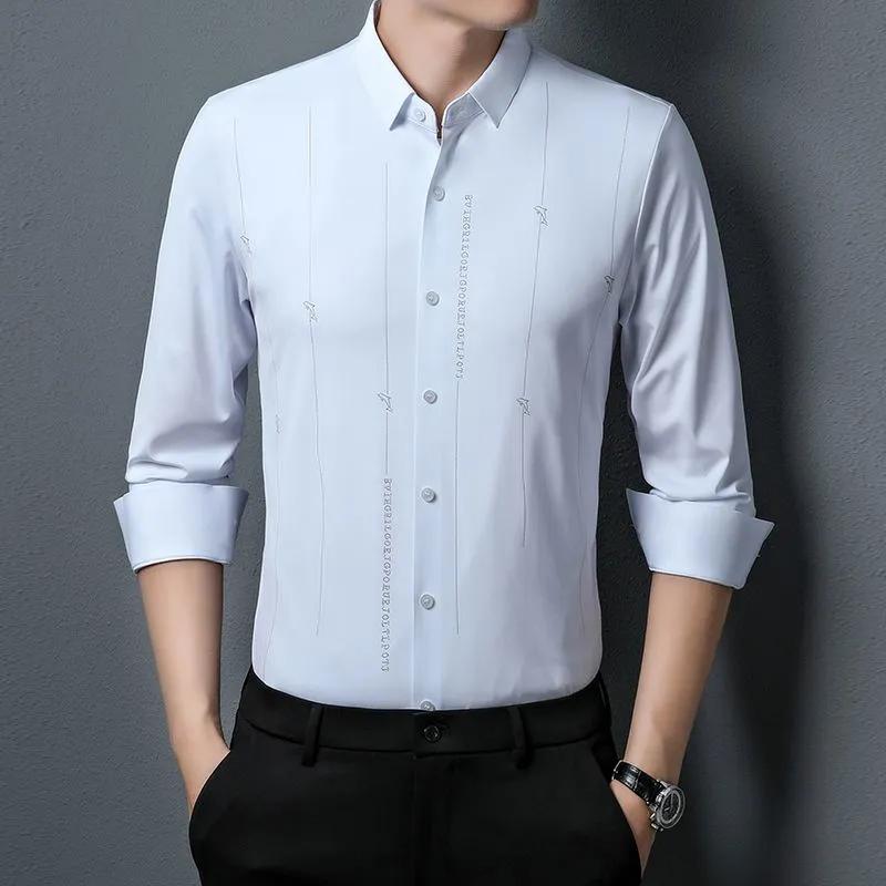 Men's Light Blue Long Sleeve Shirt Slim Fit Casual Business Button-Down Shirt with Minimalist Embroidery
