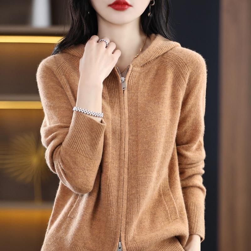 Herbst Damen Cardigan Pullover Jacke Koreanisch Locker Reißverschluss Mit Kapuze Lässig Kaschmir Gestrickte Cardigans Damen Pullover Mantel