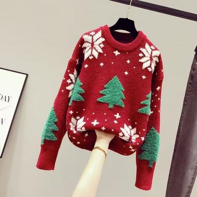 Autumn and Winter New Korean Version of the Wild Sweater Women's Loose Retro Pullover Long-sleeved Round Neck Knitted Top