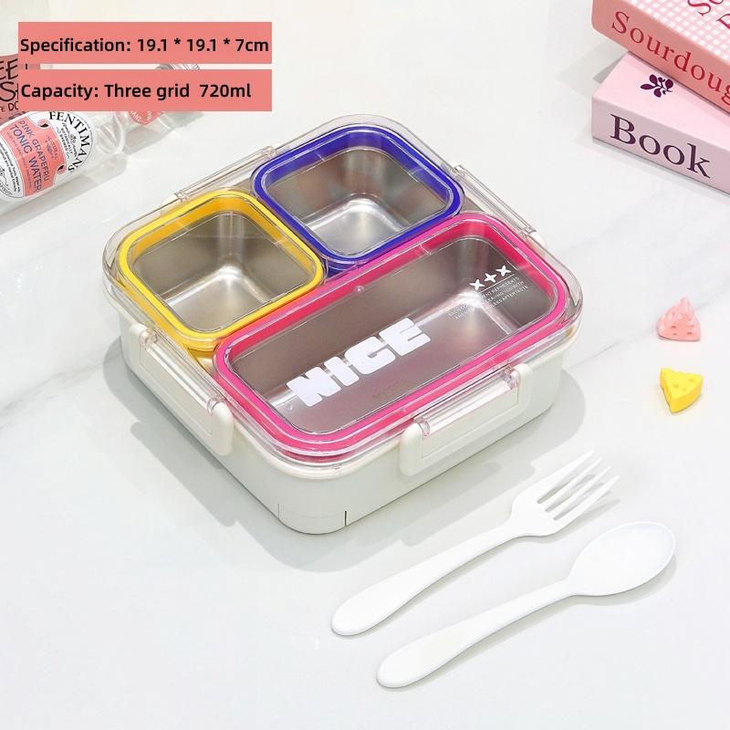 304 Stainless Steel Bento Box 3/4 Grid Leak-Proof Sealed Microwave Safe for Back to School Student Gift Use