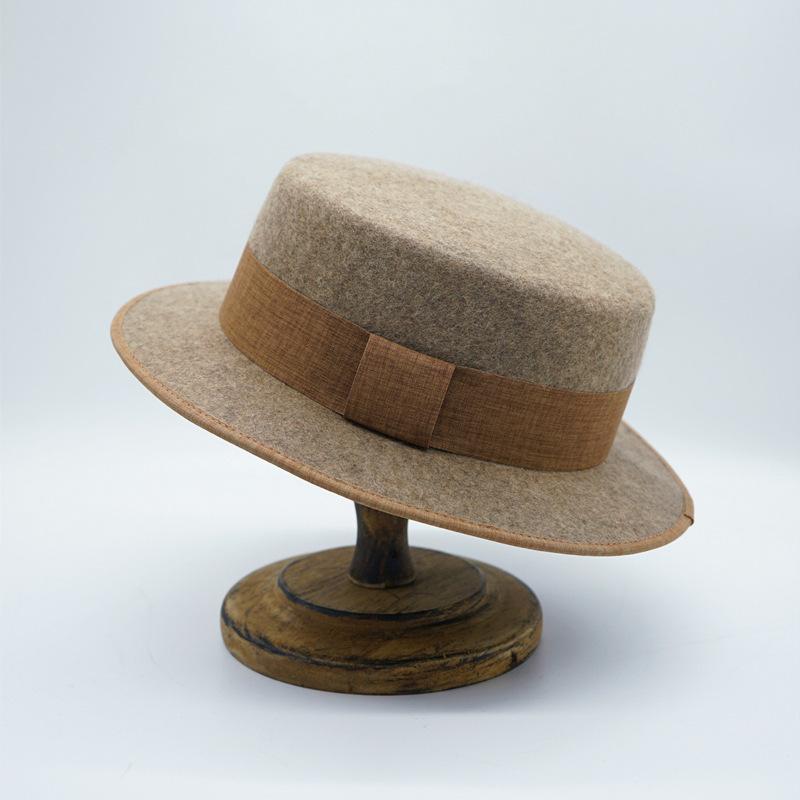 Japanese Retro Light Coffee Mocha Wool Woolen Flat Top Top Hat Women'S Autumn And Winter Small Brim Felt French Elegant British