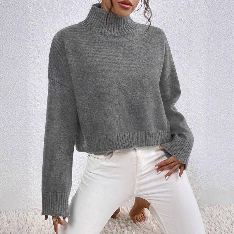 

Autumn and Winter New Solid Color Half-Turtleneck Sweater for Women, Cross-Border Best-Selling Style, Loose and Versatile Basic Pullover Sweater Gray M
