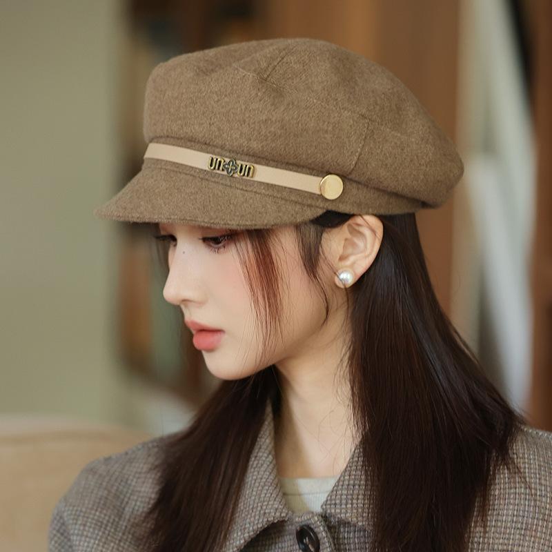 French Casual Belt Buckle Hat Spring and Autumn New Hat Female Retro British Octagonal Painter Hat