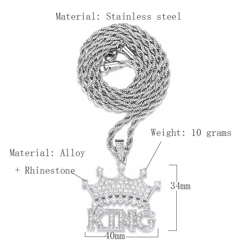 European & American Rhinestone Crown King HIPHOP Punk Pendant Accessory