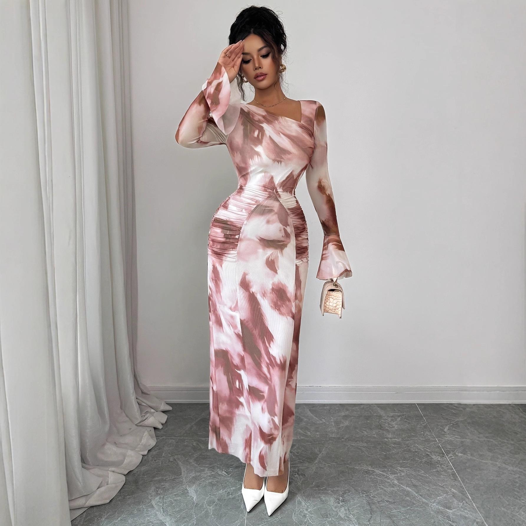 

2025 Elegant Tie-Dye Mesh Dress with Stylish Design Large