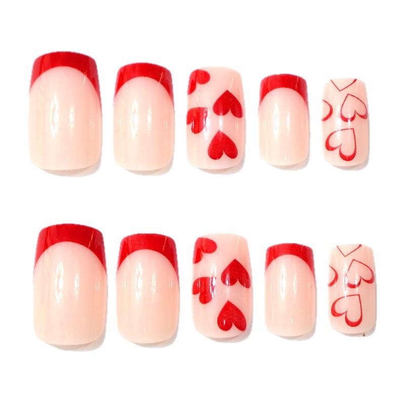 European And American Valentine'S Day 24 Nail Art Pieces Classic Romantic Red French Love Medium And Long Wearing Nail