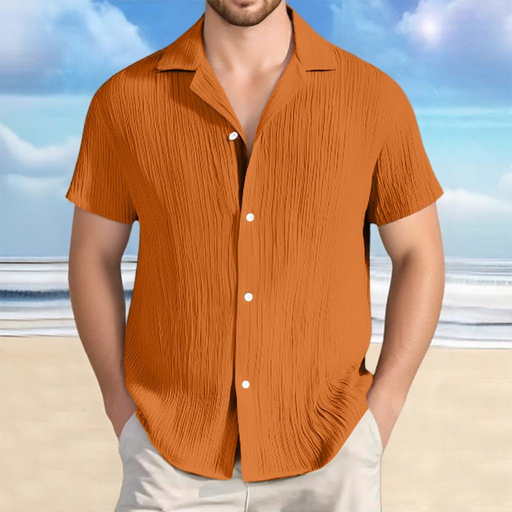 Męska bawełniana i lniana koszula w paski, codzienna, luźna, z krótkim rękawem