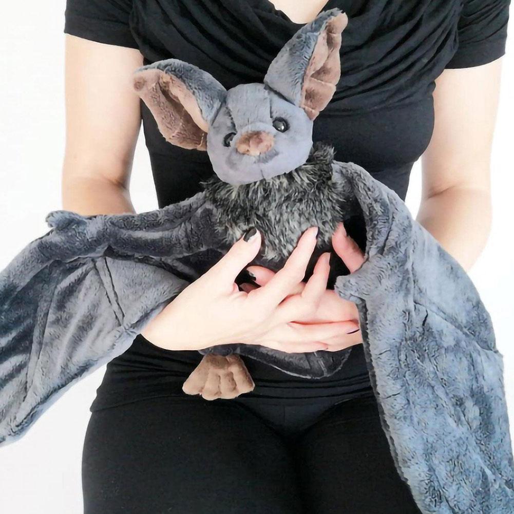 Vivid Stuffed Bat Doll Plush Throw Pillow with Realistic Foldable Wing Seat Cushion Kawaii Halloween Xmas Ornament Bat Dolls