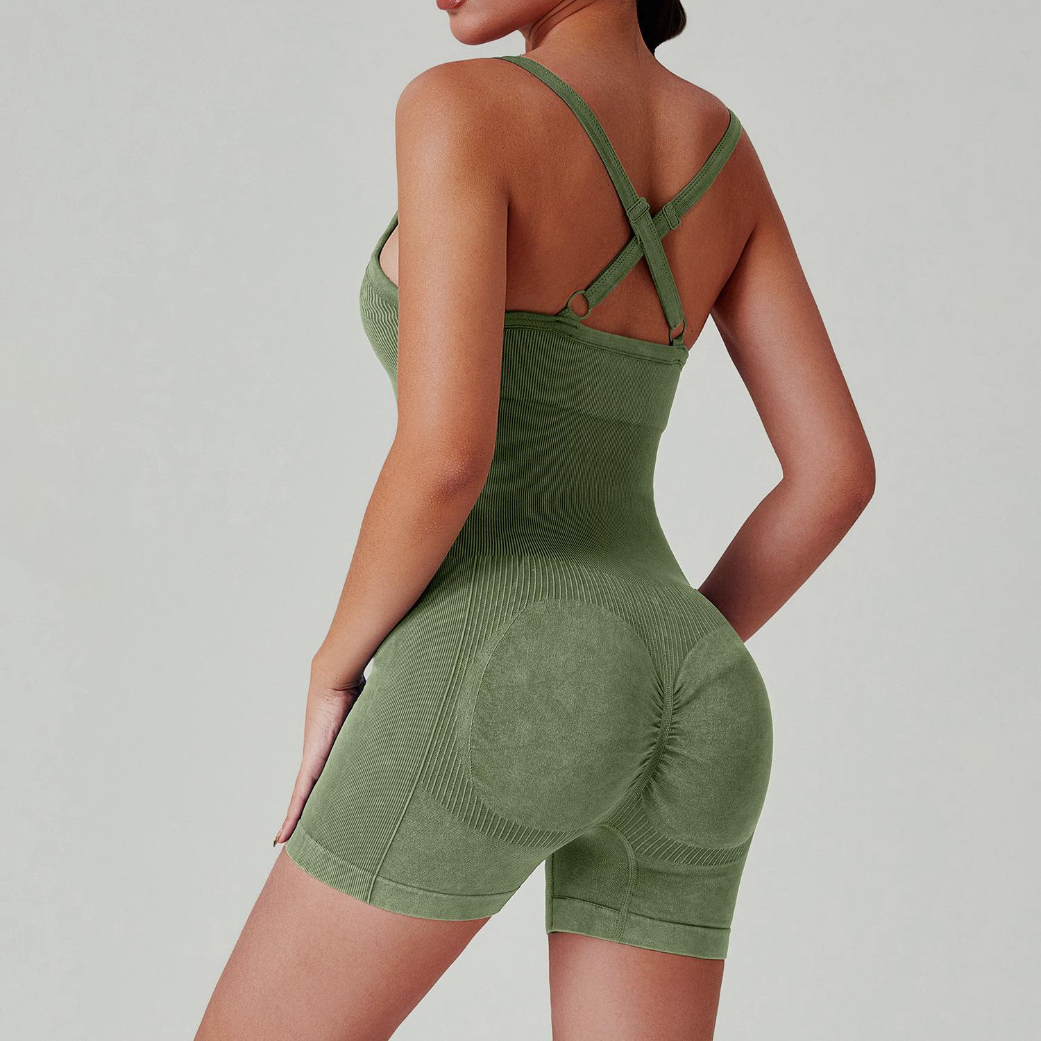 

Европейский и американский бесшовный рубчатый цельный комбинезон для йоги для женщин Large