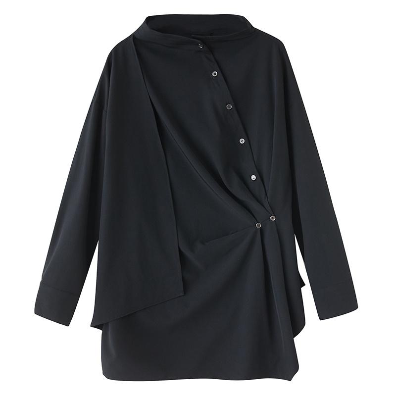 Long Sleeve Oversized Black Shirts & Blouses for Blouse Casual Loose Spring Autumn Tops Women Button Up Shirt