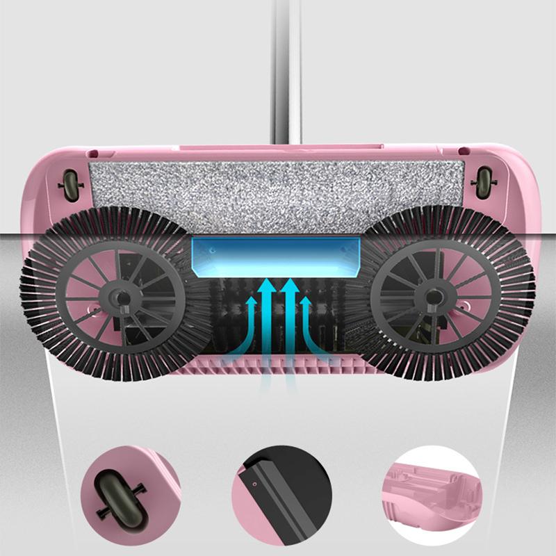 2 in 1 Staubsaugerbesen Hocheffizient Leistungsstarker Manueller Staubsauger Handschubkehrmaschine Wischmopp Reinigungsmaschine Rosa mit