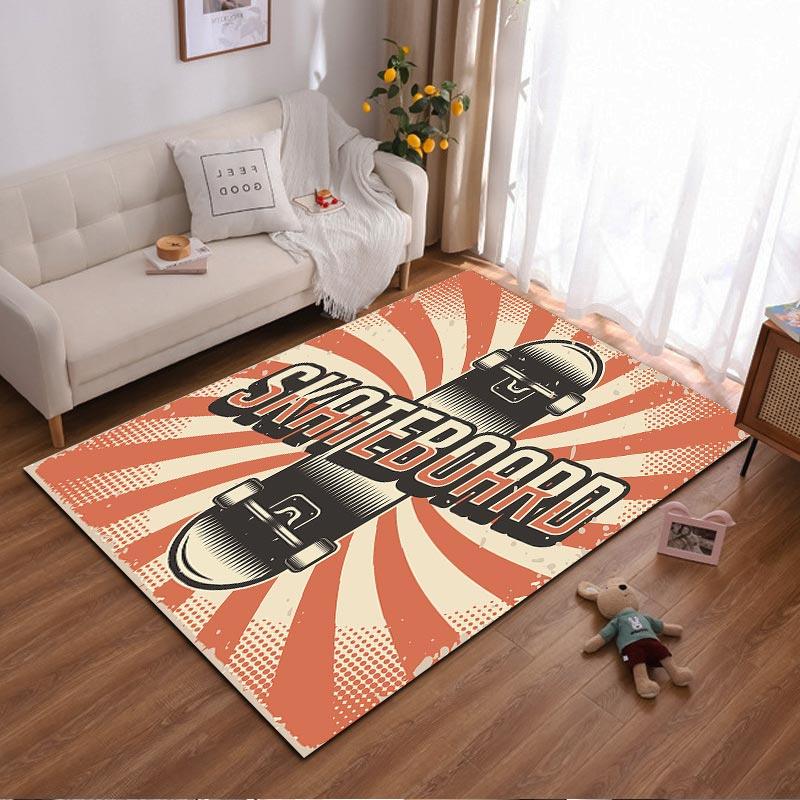 

Retro Skateboard Design Carpet with Orange Sunburst Pattern Suitable for use as an anti-slip for living room bedroom sofas 40x60cm( 15x23in )