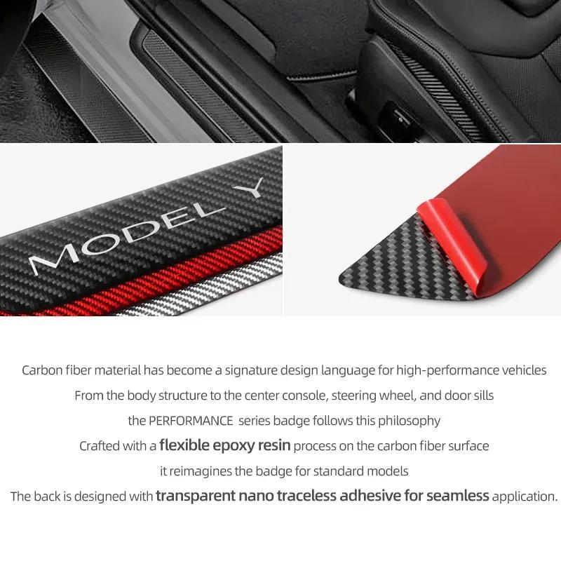 Carbon Fiber For Tesla Model Y -2024 Car Door Sill Panel Protector Trim Stickers Anti-scratch Accessories Tuning Decoration