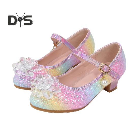 

1 пара детских сандалий на низком каблуке в стиле принцессы с искусственными кристаллами и блестящими пайетками, регулируемые туфли для выступлений на сцене, туфли для маленьких моделей свадеб 33 розовый