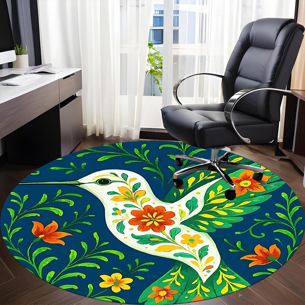 1pc Hummingbird Floral Office Round Area Rug, Under Office Chairs Bedroom Living Room Home Decor, Room Deco