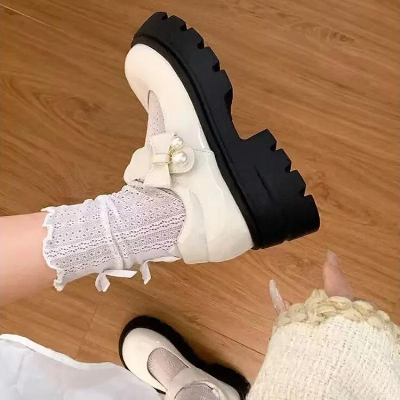Fashion 2025Waterproof Platform  Jane Single Shoes Summer New Round Head Shallow Bow Anti-slip Wear-resistant High Heels