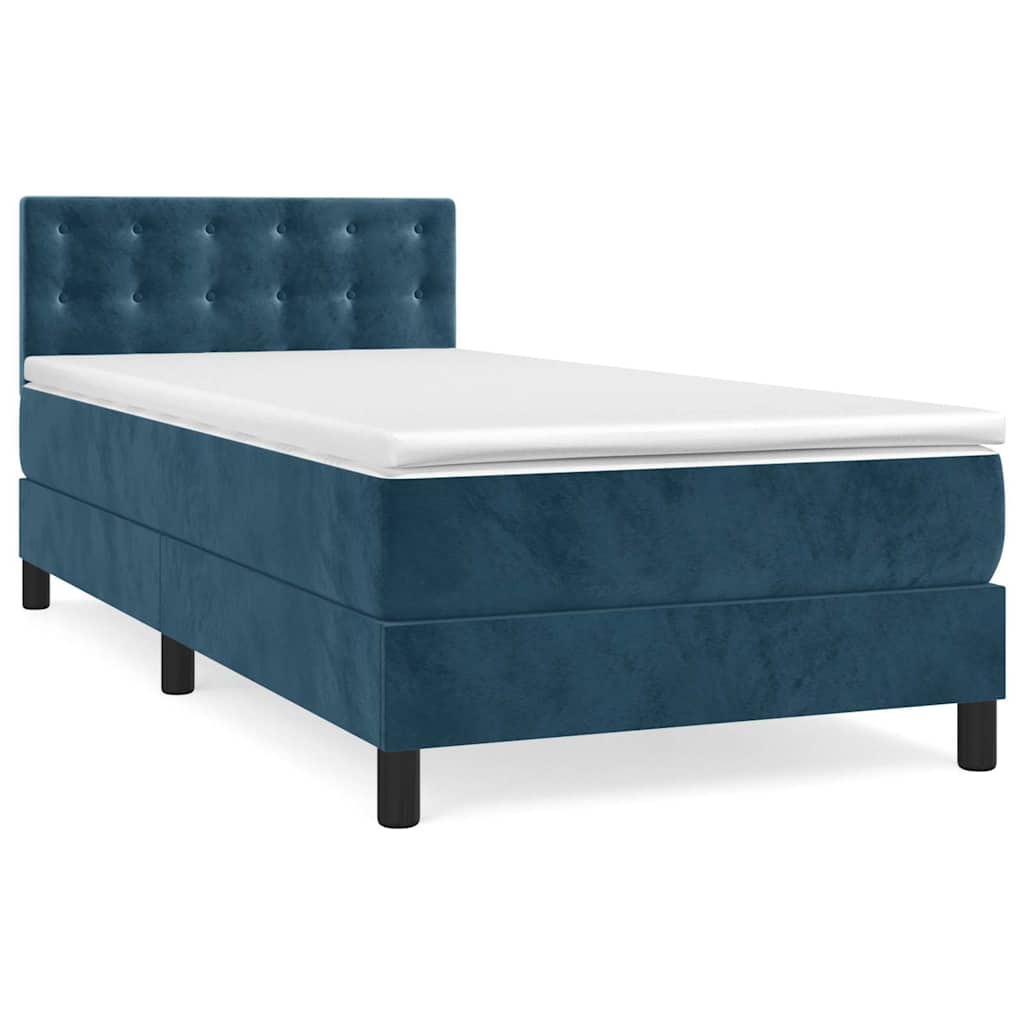 Box Spring Bed with Mattress Dark Blue 100 x 200 cm Velvet