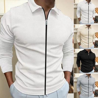 Männer Hemd Herbst Winter Einfarbig Lange Atmungsaktive Ärmel Revers Zipper Knopfleiste Outdoor Sport T-Shirt
