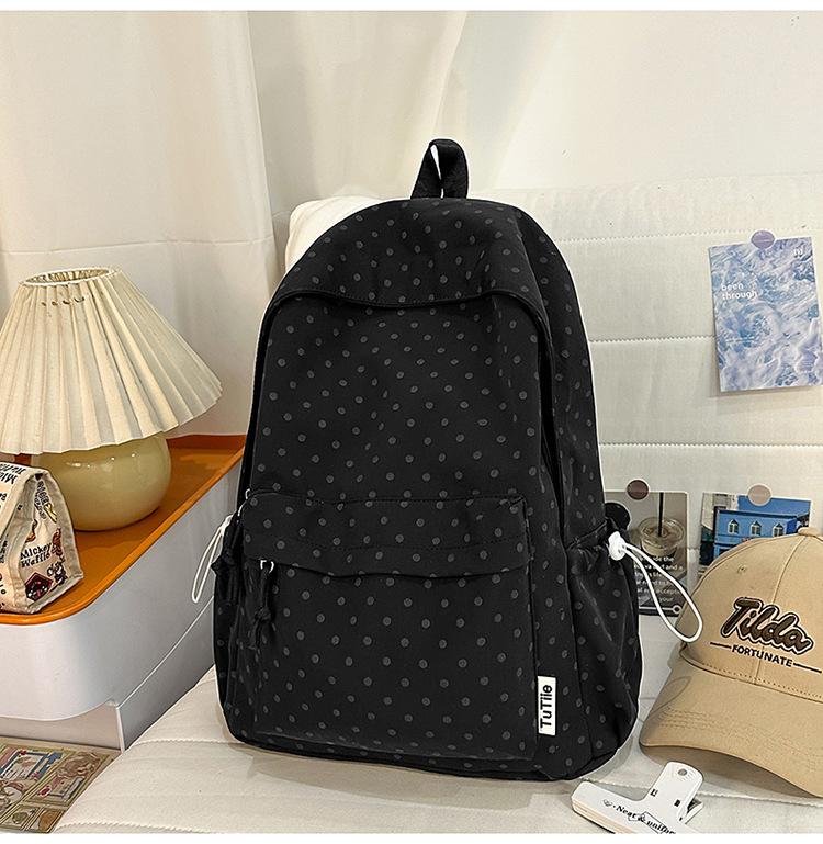 Schoolbag Korean Small Fresh Schoolbag Female College Student Simple Polka Dot Backpack Lightweight Large Capacity Junior High School Student Backpack