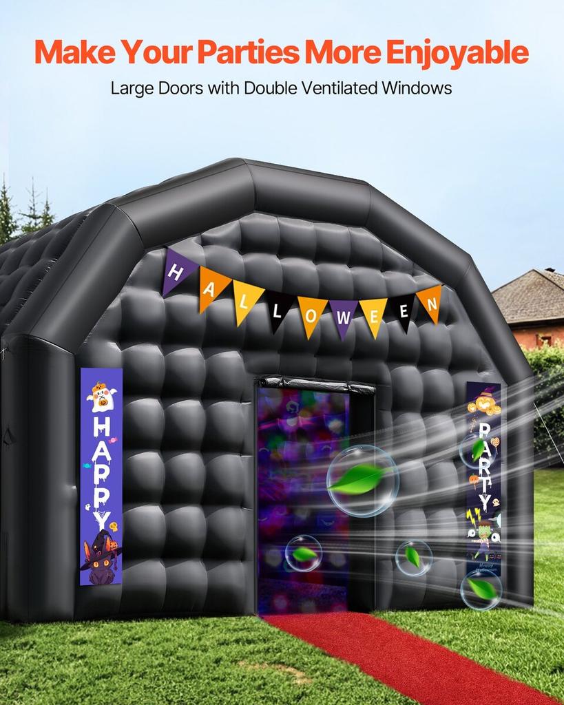 Inflatable Nightclub, 9 x 6 x 4 m Inflatable Party Tent with 1100W Blower & Sandbag, Ventilated Blow up Night Club with 2 Windows, Air Cube House for