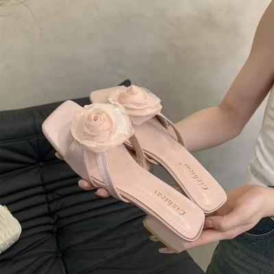 Flowers with Skirts, Slippers, Women's Summer Wear, New Korean Version of French Evening Breeze Temperament, Fairy Gentle Thick-heeled Sandals