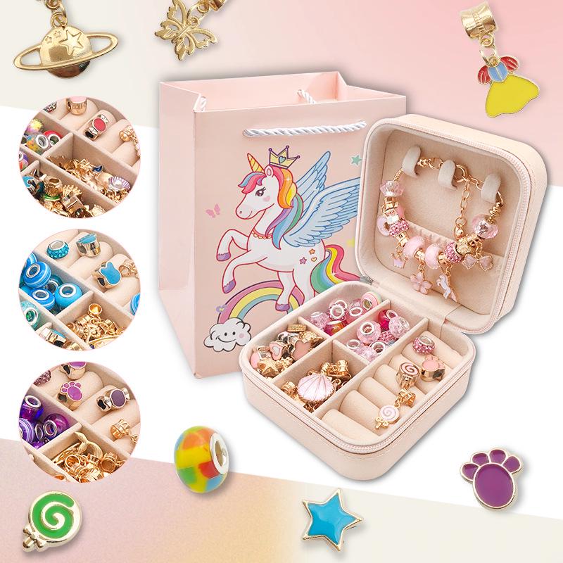 66-Piece Children's DIY Crystal Bracelet Kit – Educational Beaded Jewelry Set for Creative Holiday Gifts