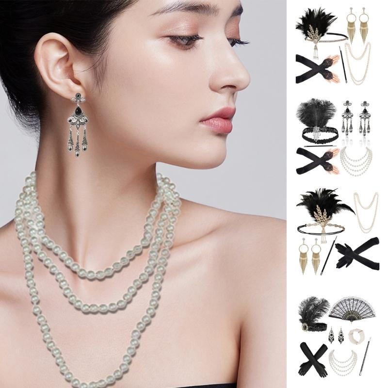 Sparkling Rhinestone Headwear Feathered Headgear Set Alluring Feathered Headband Comfortable for Halloween Singles Party