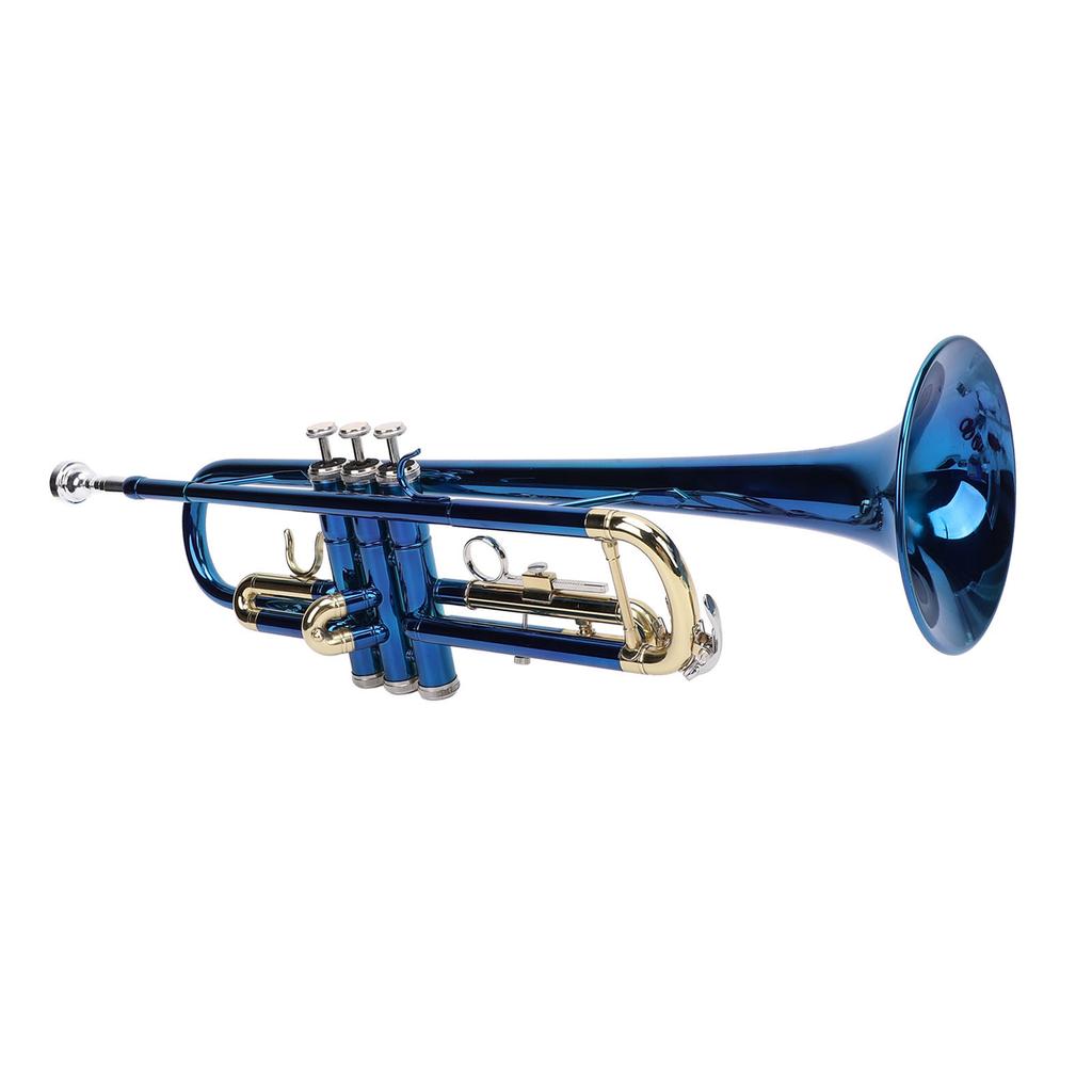 Bb Standard Trumpet Blue Color Copper Gold Keys Beginner Trumpet for Performance and Practice