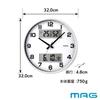 MAG Wall Clock Analog Double Post Quiet Continuous Second Hand Temperature Humidity Date Day of the Week Display White Diameter 32cm W-766WH-Z